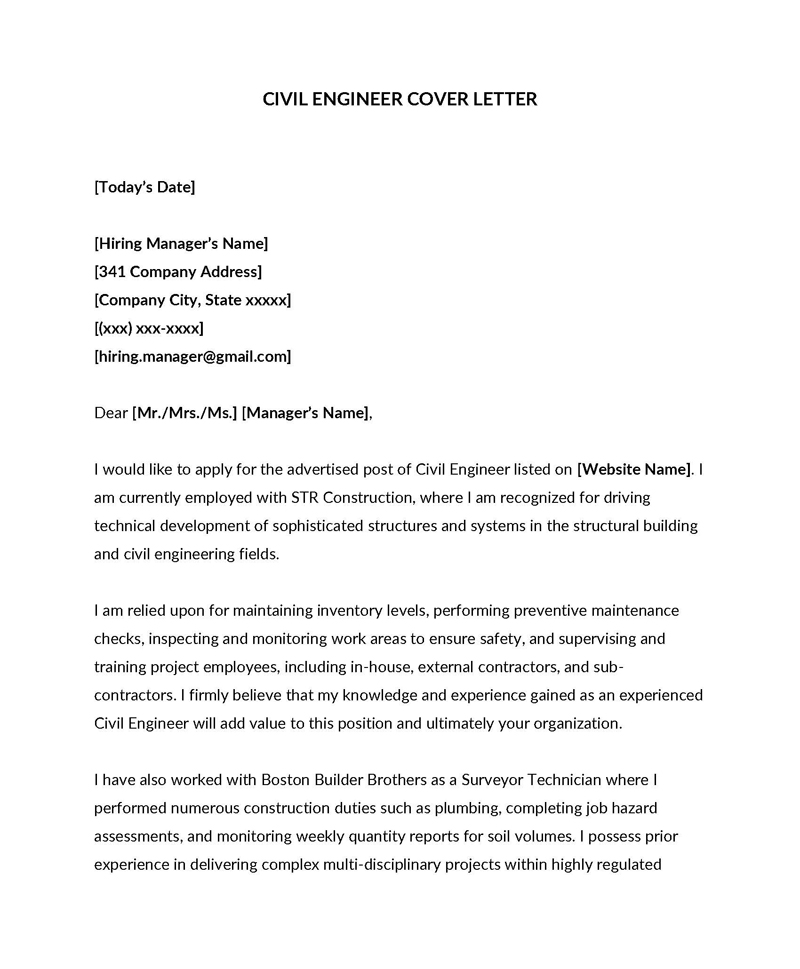 Professional Civil Engineer Cover Letter Sample 01 for Word File