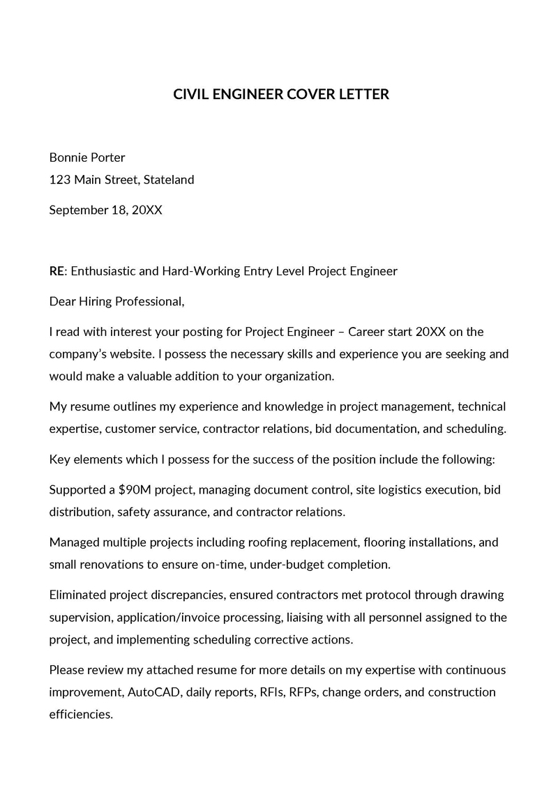 cover letter for freshers civil engineers