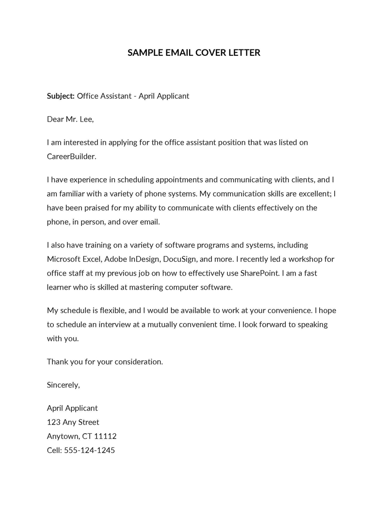 Customizable Sample Email Cover Letter 04 for Word File