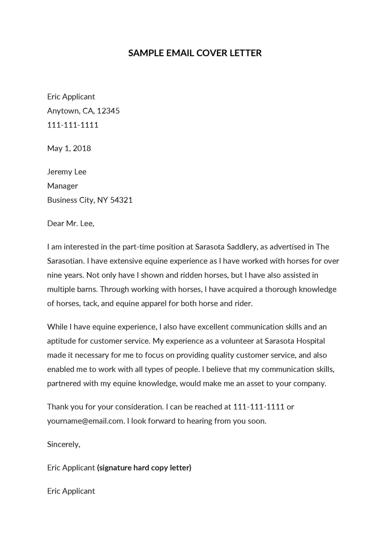 Professional Sample Email Cover Letter 02 for Word File