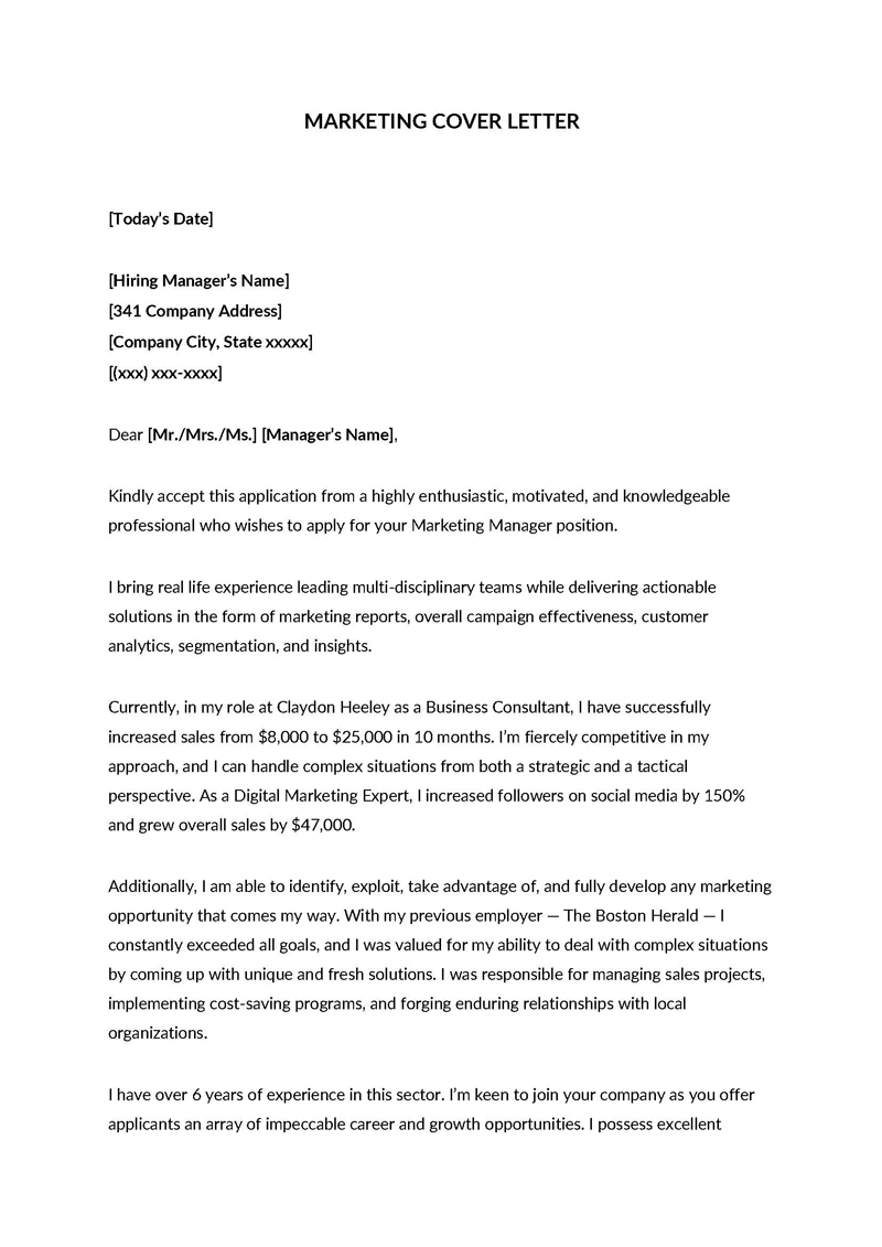 Printable Marketing Cover Letter Example 03 for Word