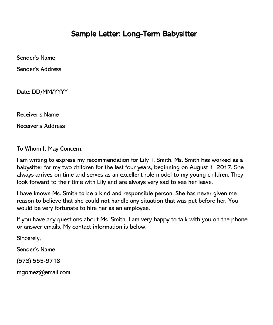 presentation letter for babysitting