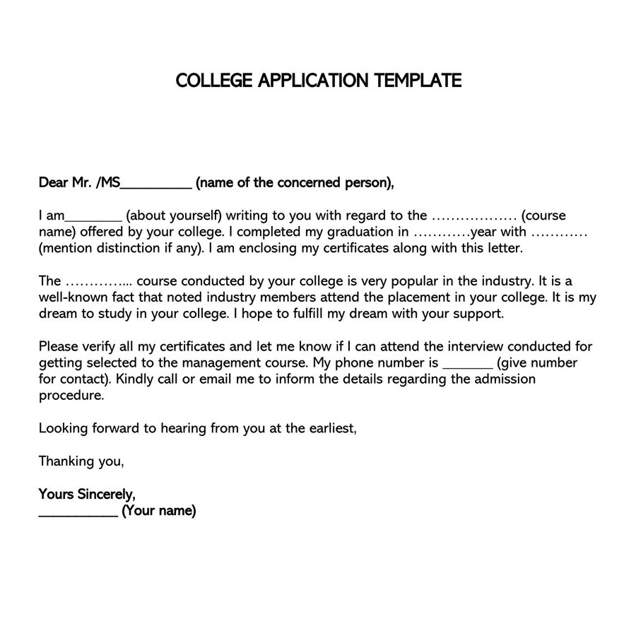 Free Printable College Admission Application Letter Template 01 for Word Document