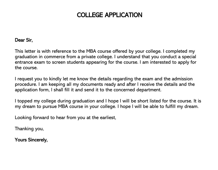 short application letter for college admission