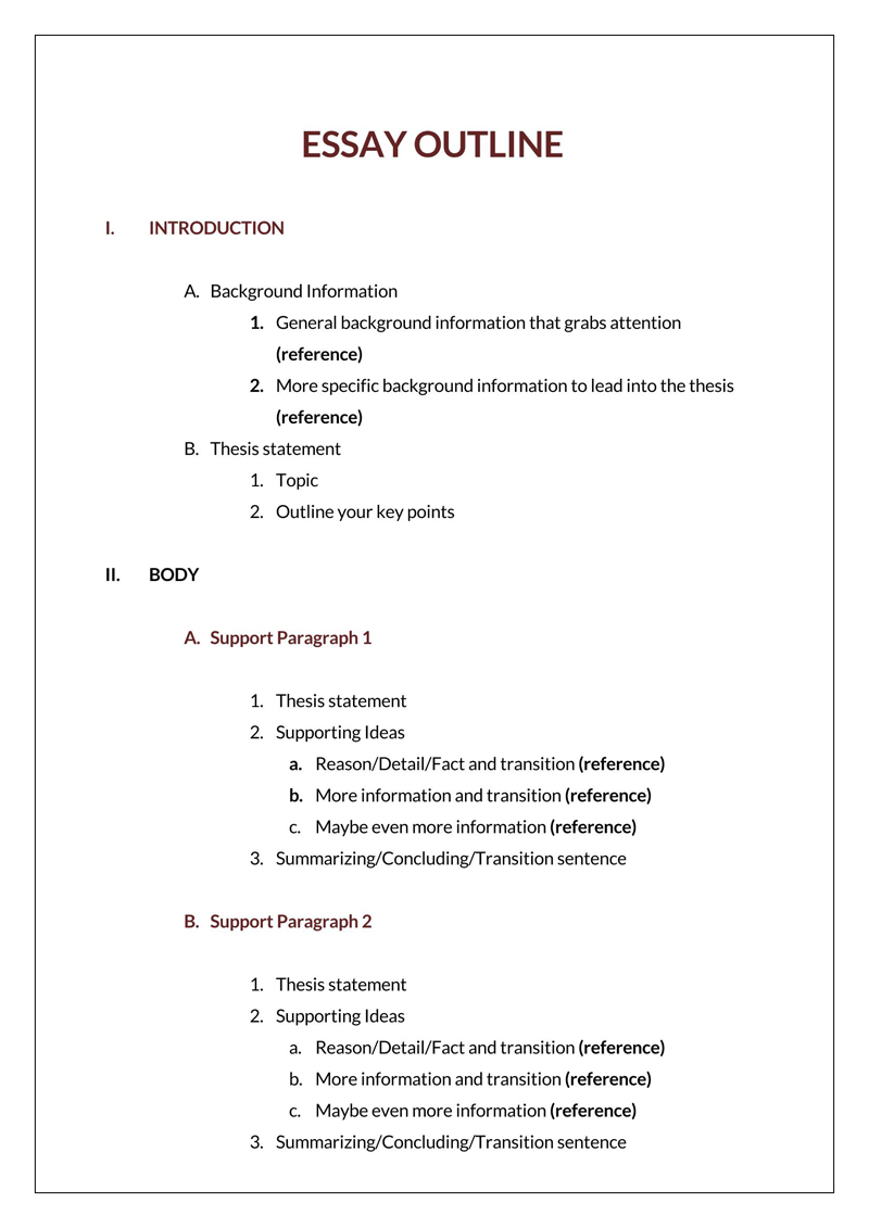 Free Downloadable General Essay Outline Template 02 for Word Document
