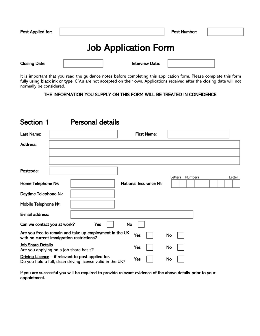 Downloadable Job Application Form 05 for Word Document