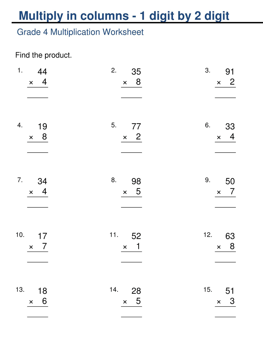 free printable multiplication worksheets for grade 3 to 5