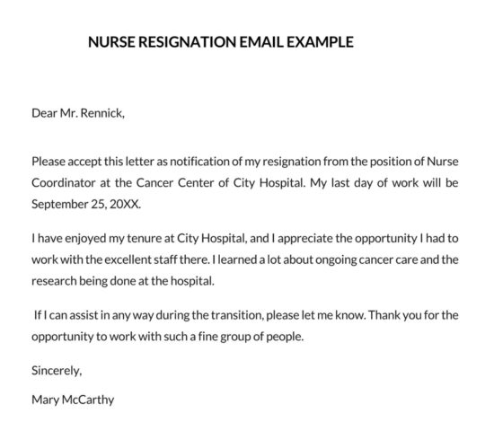 Nurse (RN) Resignation Letters: Templates, Tips and Examples