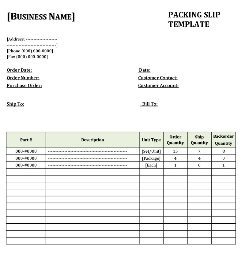 Customizable Packing Slip Template 05 for Word Document
