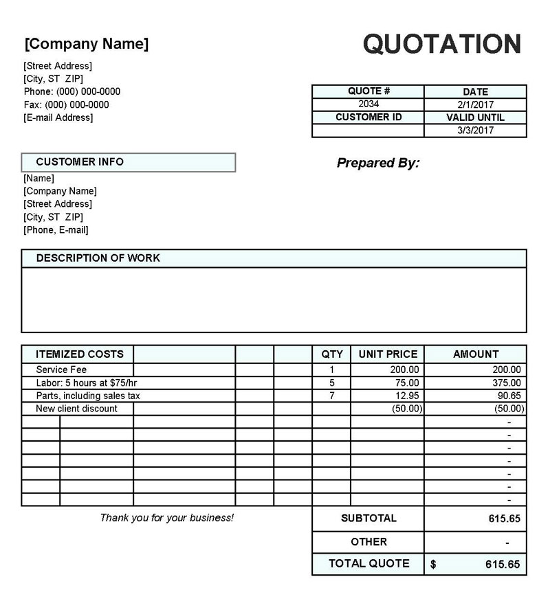 Great Customizable Company Quotation Template 04 for Excel Sheet