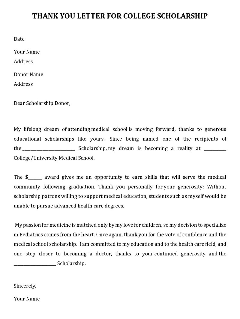 Free Scholarship Thank You Letter Template 02 for Word File