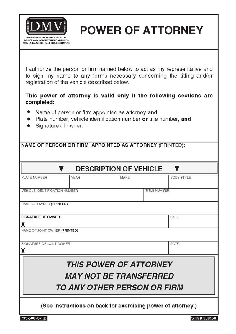 Great Printable Oregon Vehicle Power of Attorney Form as Word Format