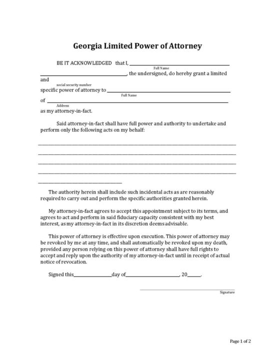 Free Georgia Power of Attorney Forms (All Types) - PDF | Word