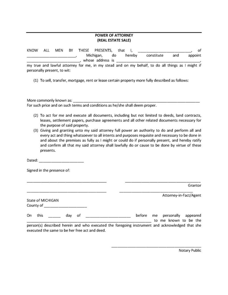 Michigan Power Of Attorney Forms 10 Types Pdf Word