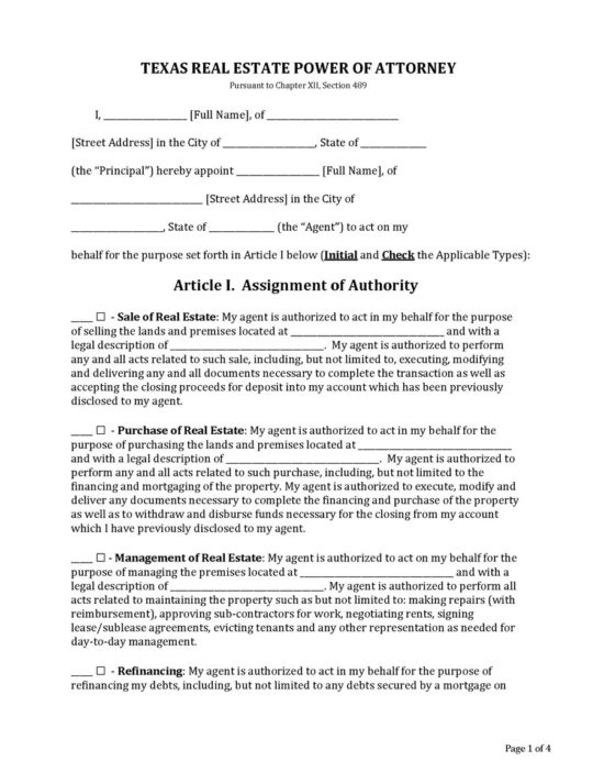 Free Texas Power Of Attorney Forms All Types Pdf Word