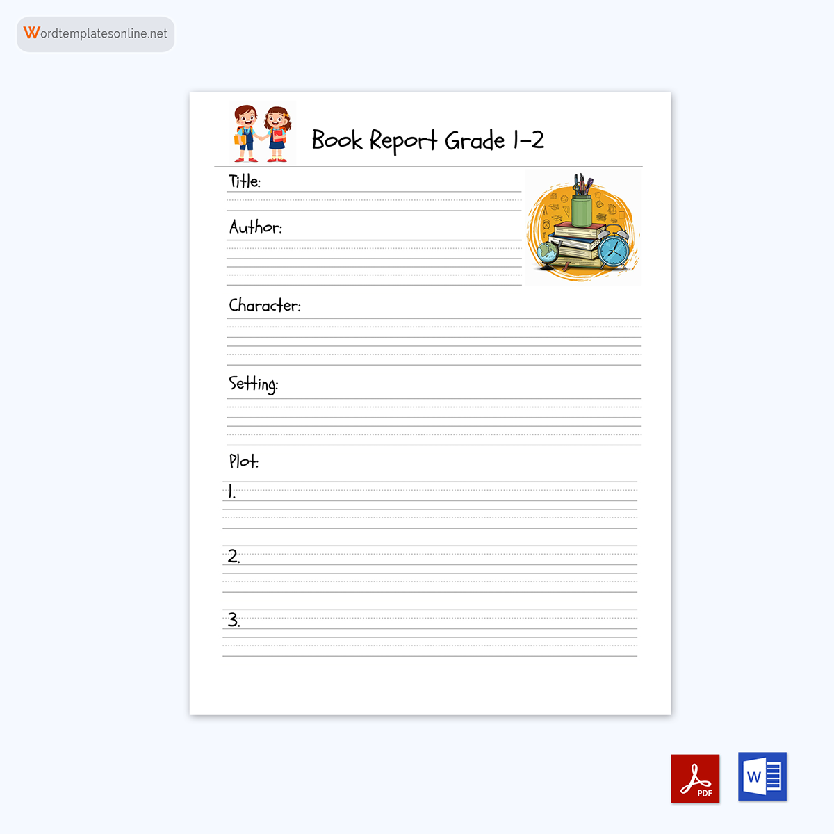 Free Customizable Grade 1-2 Character and Setting Book Report Template 02 for Word and Pdf Format