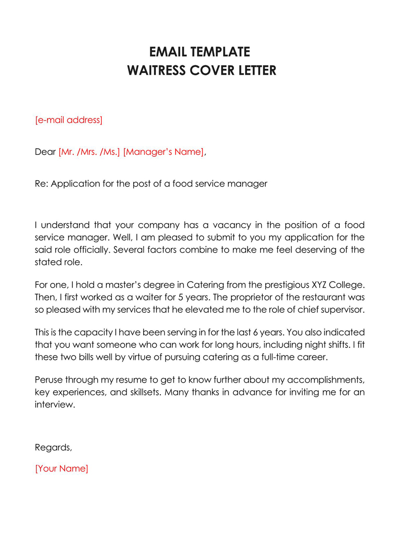 Printable Server (Waiter) Cover Letter Sample 08 in Word