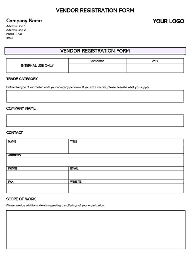 Free Vendor Registration Forms And Templates Editable