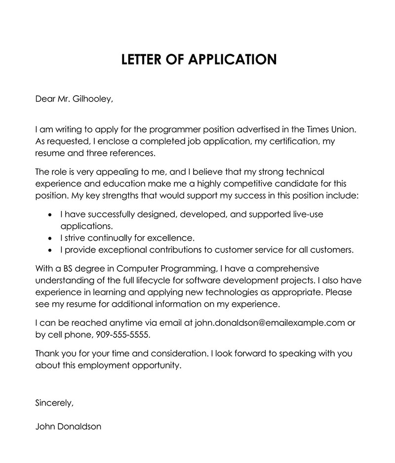 standard application letter for job