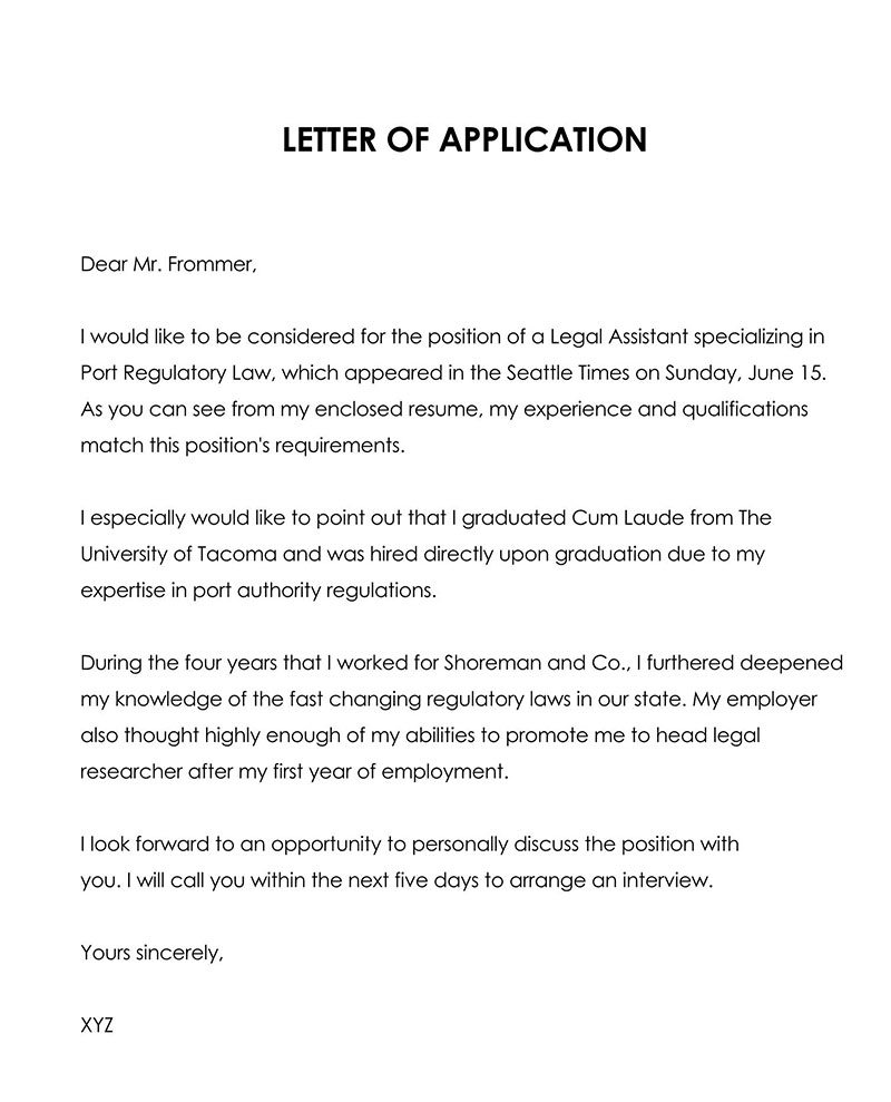 examples of application letters for