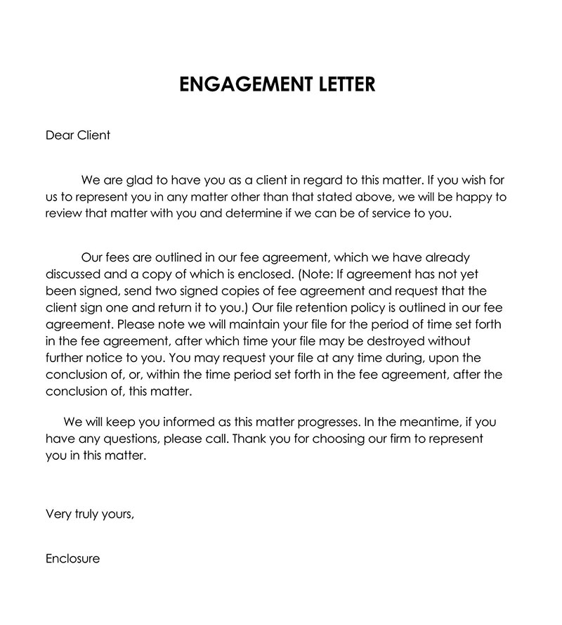 Professional Editable Client Engagement Letter Sample 01 for Word Document