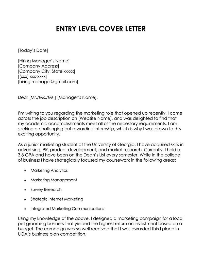 entry level job cover letter template