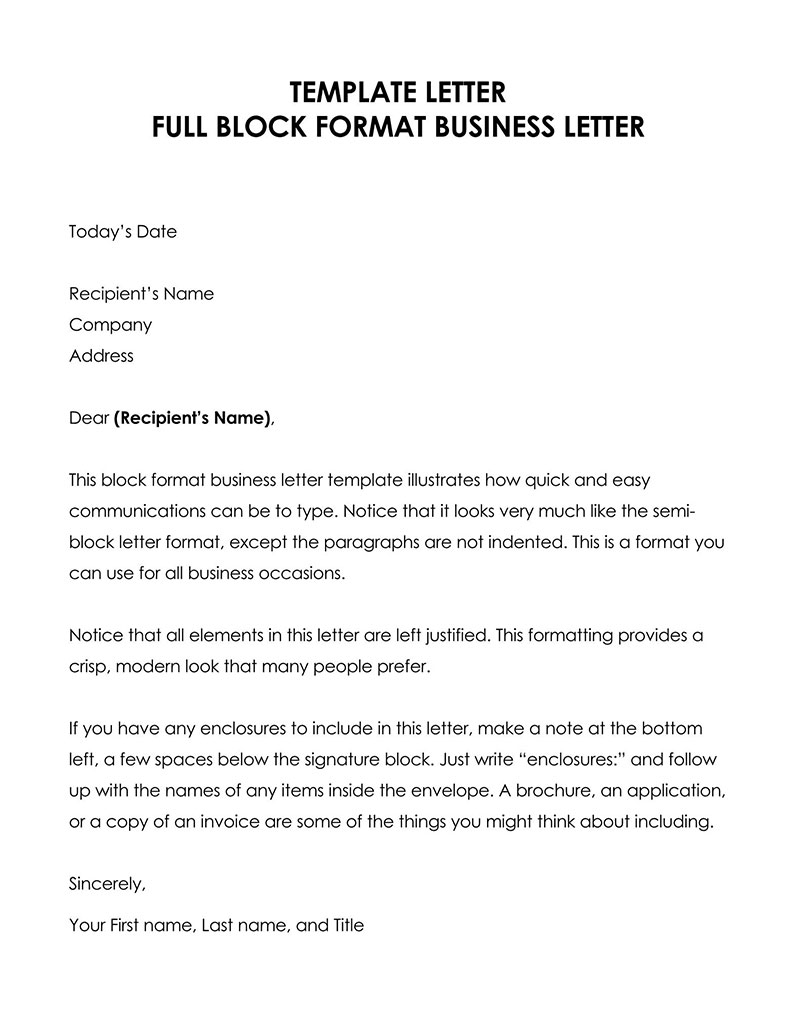 Printable Full Block Business Letter Format 01 for Word Document