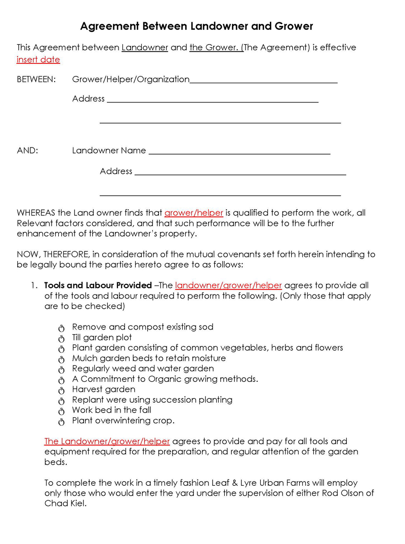 Great Editable Landowner and Grower Lease Agreement Form for Word Document