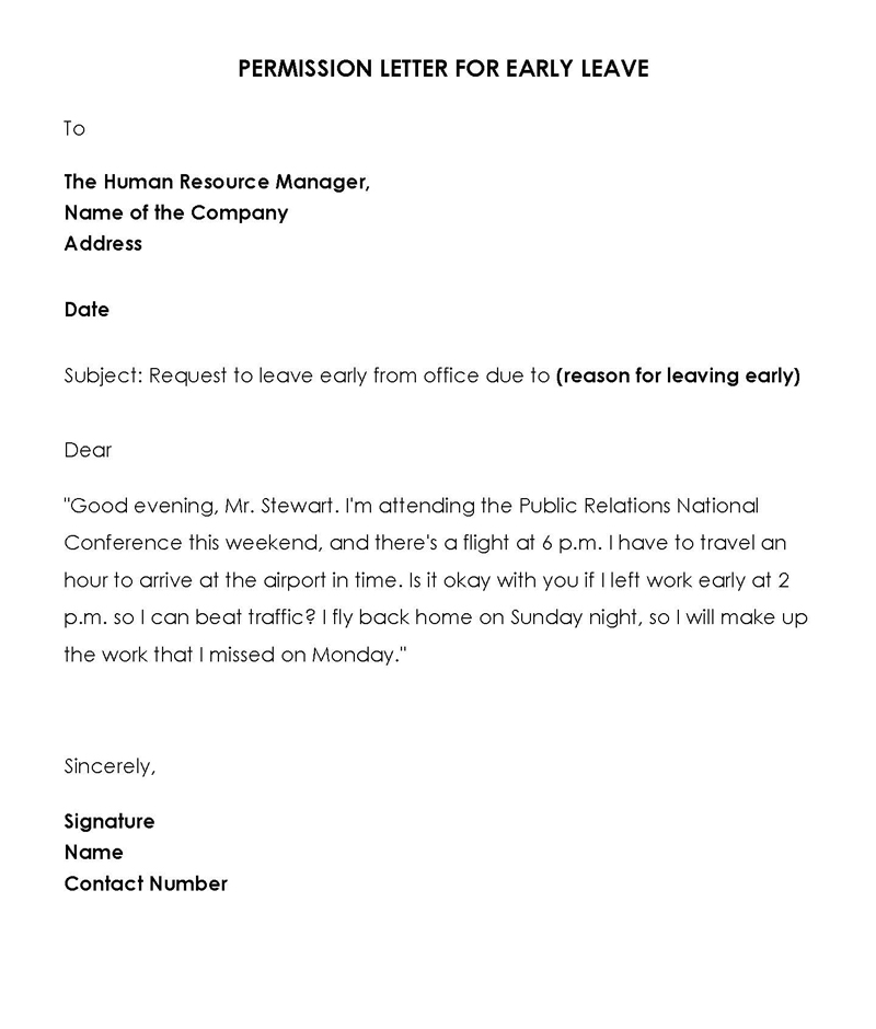 Great Permission Letter Asking for Leave from Work Template 02 as word Document