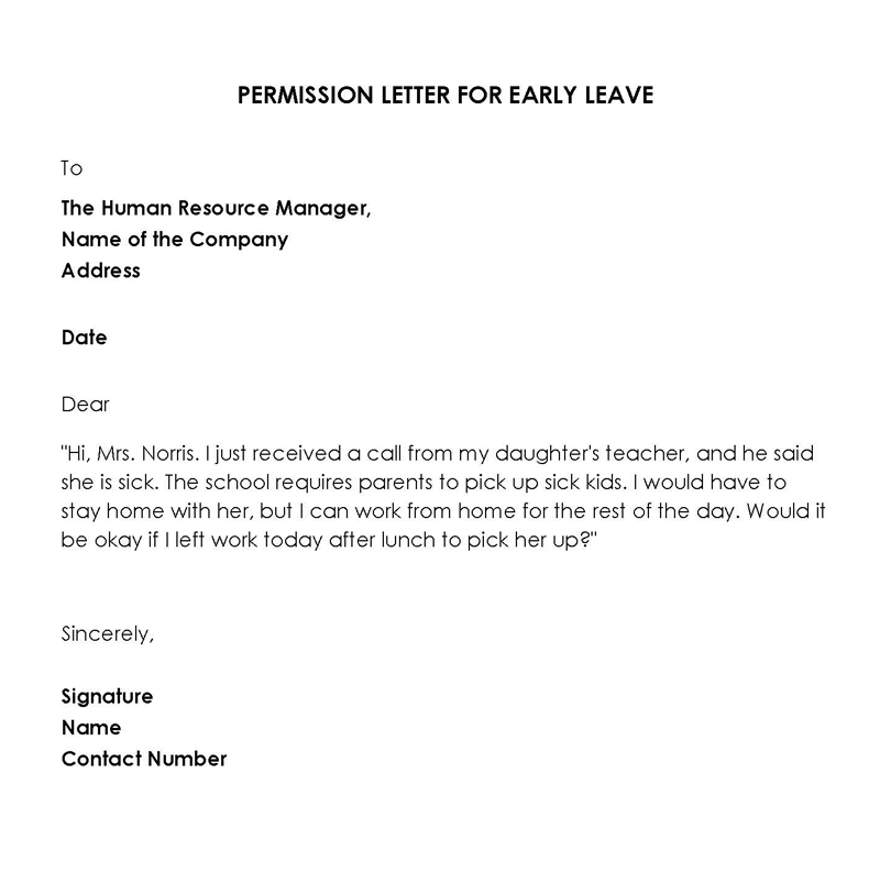 Great Permission Letter Asking for Leave from Work Template 01 as word Document