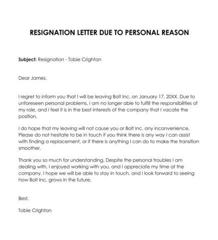 14 Samples of Resignation Letter Due to Personal Reasons