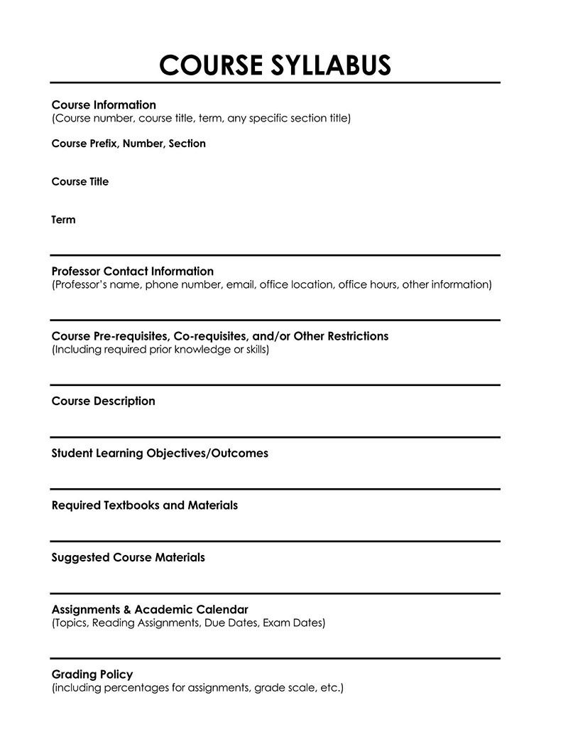 Great Printable General Course Syllabus Template 10 for Word Document