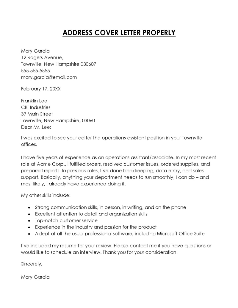Printable Format of Addressing a Cover Letter 02 for Word