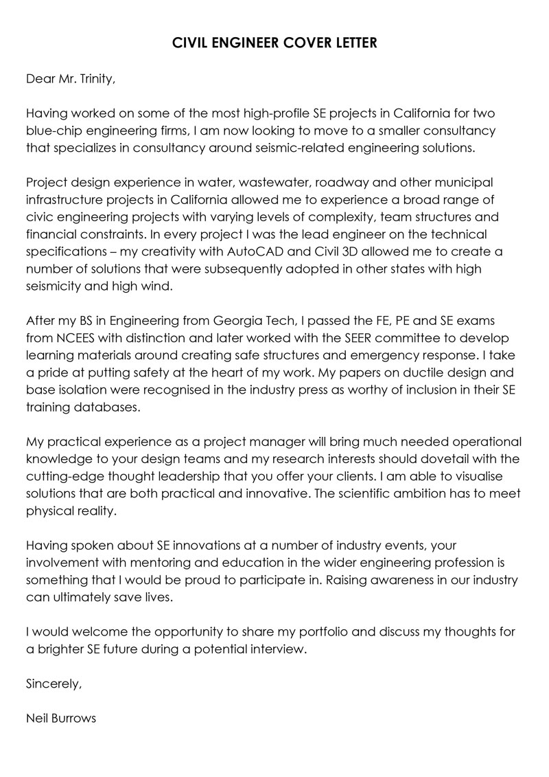 civil engineering placement cover letter