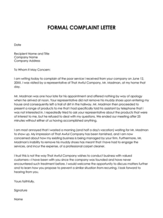 Examples of Formal Complaint Letter (20 Free Templates)
