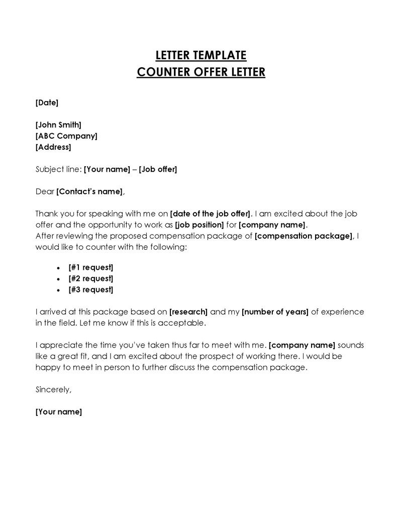 Free Job Counter-Offer Letter 04 for Word