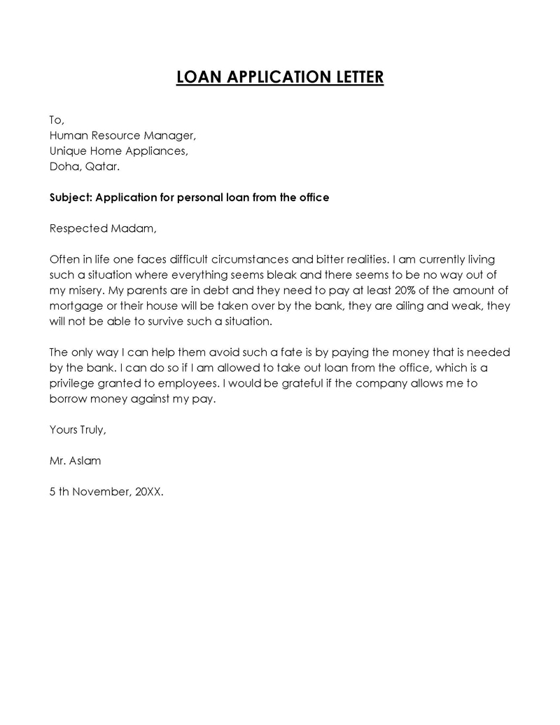 application letter for a loan from employer