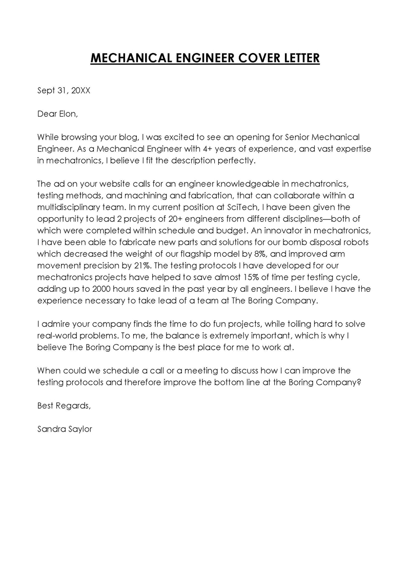 cover letter example mechanical engineering