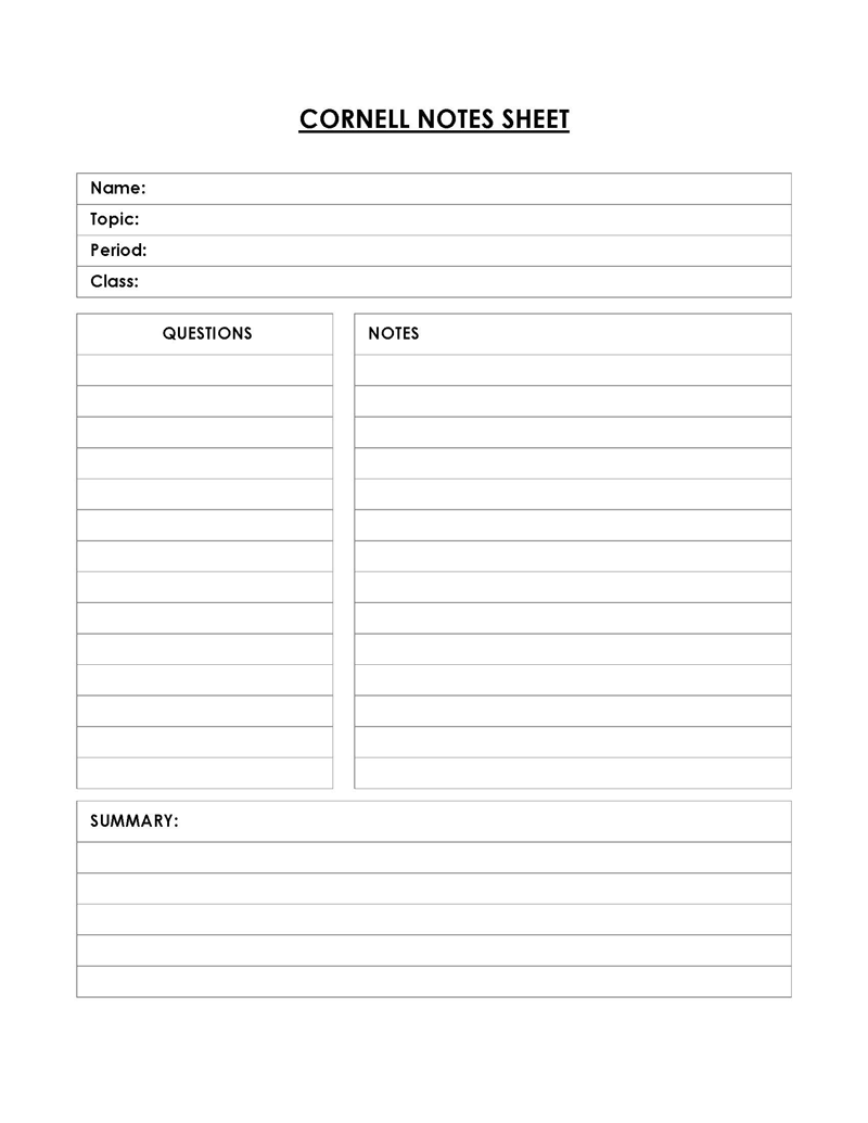 College Note Taking Template, Instant Download PDF