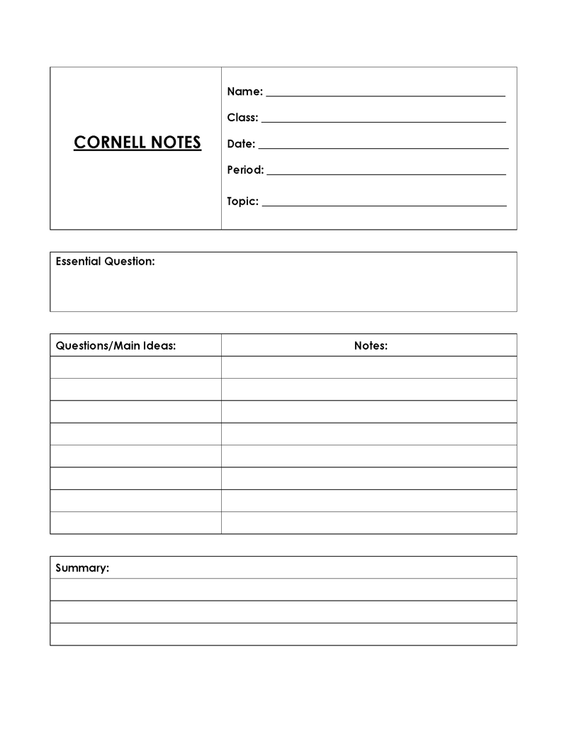 Editable Cornell Note Template 02 for Word File