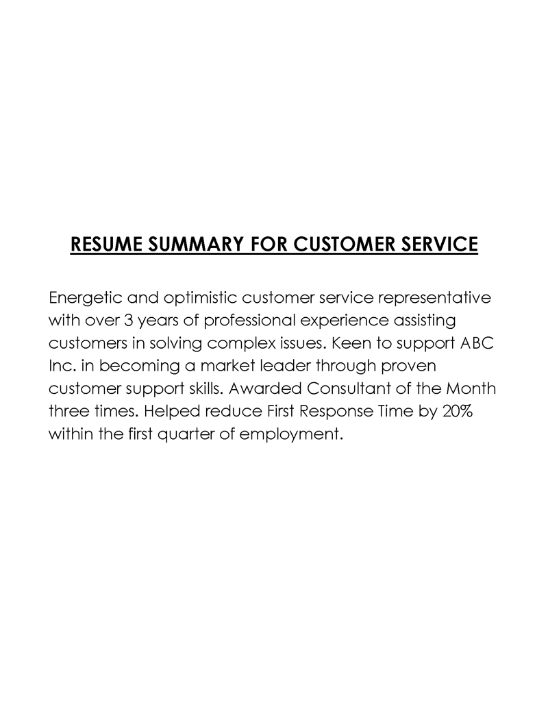 Free Comprehensive Customer Service Resume Summary Sample for Word File