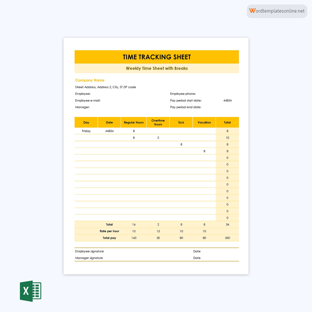 Free Customizable Time Tracking Spreadsheet Template 10 as Excel Sheet
