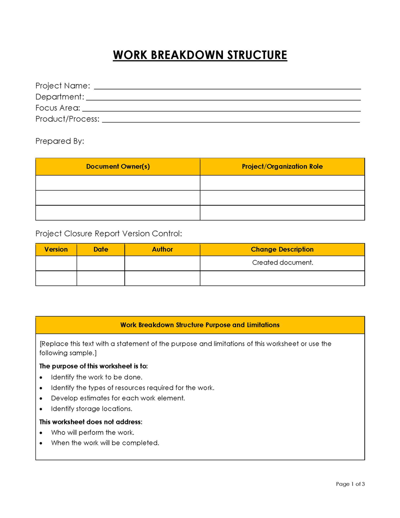 Great Downloadable Project Work Breakdown Structure Template 02 for Word Document