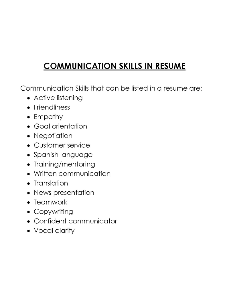 Professional Editable Communication Skills Resume List Sample as Word File