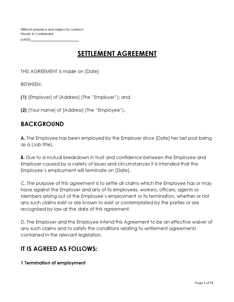 Free Printable Divorce Settlement Agreement Template as Word Format