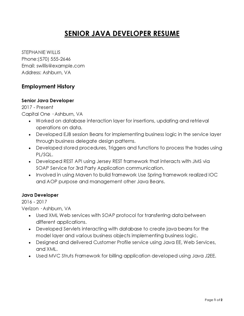 Great Professional Experienced Java Developer Resume Sample 02 for Word Format