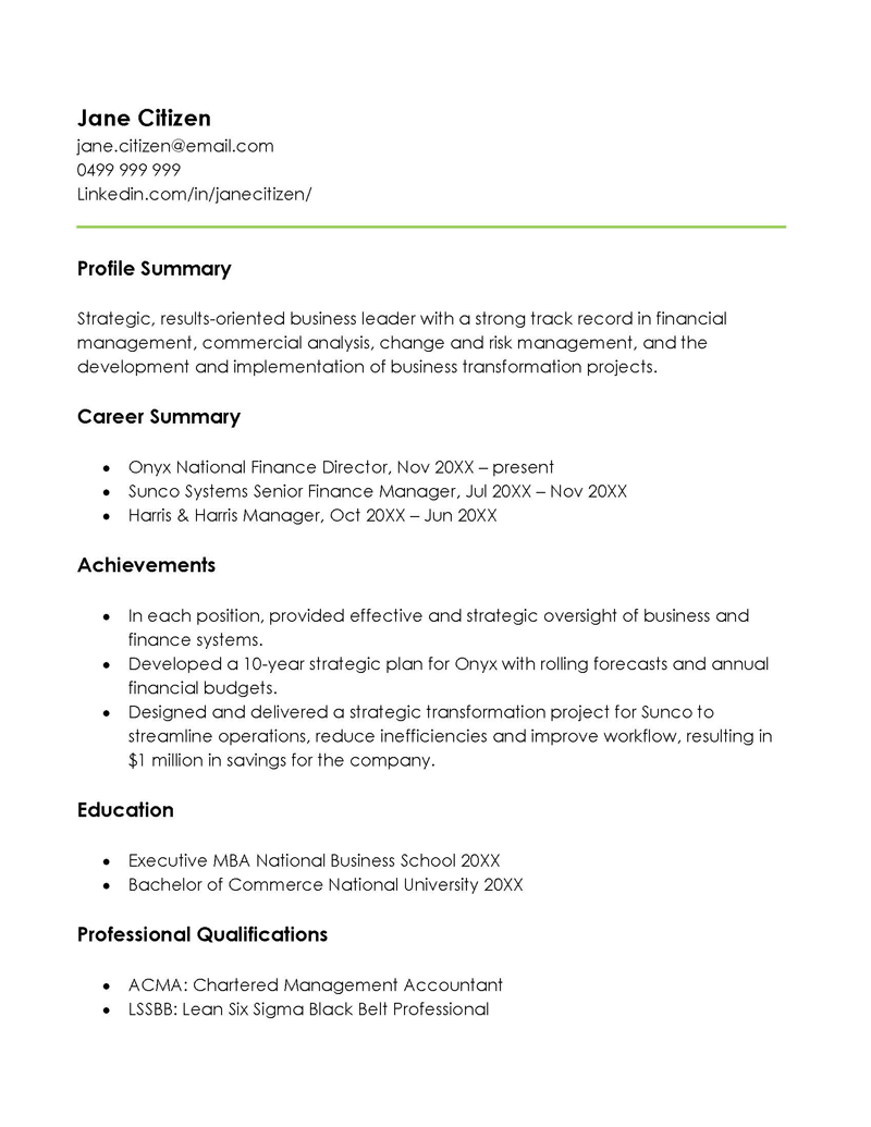 Great Professional Management Accountant Reverse Resume Sample as Word Document