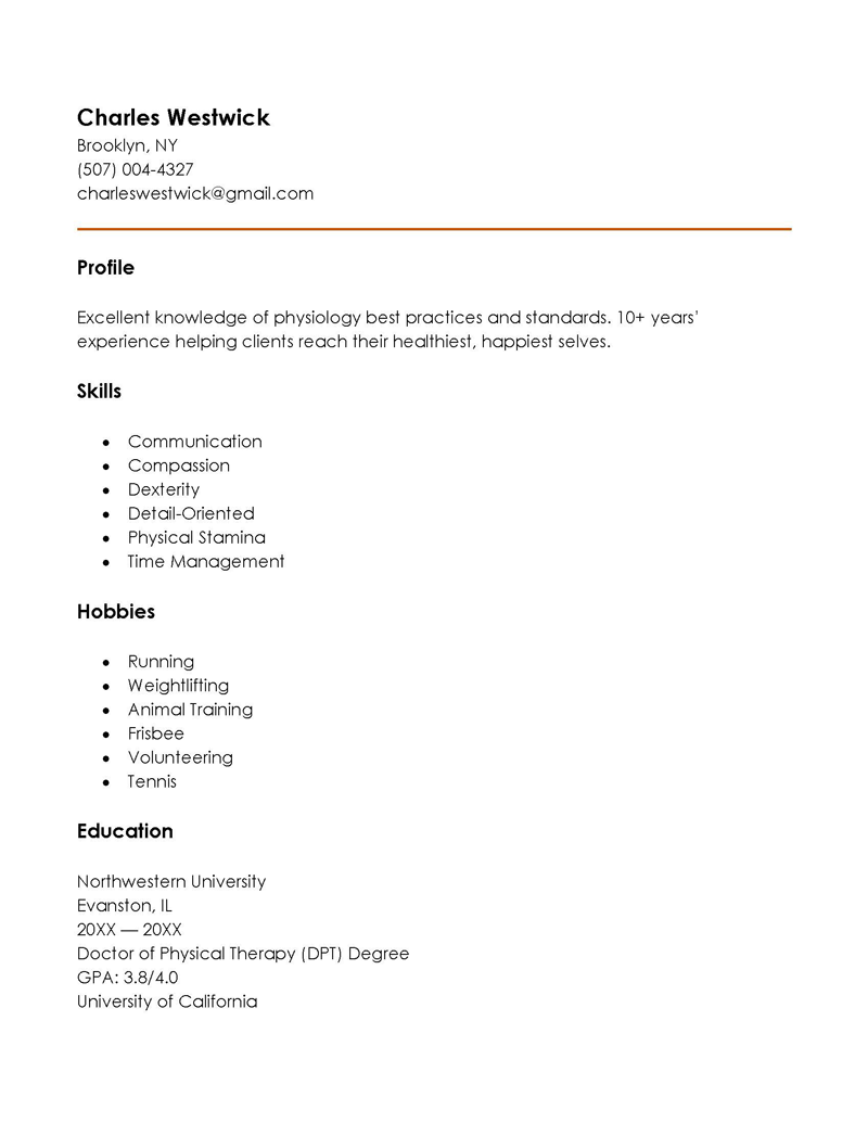Great Professional Physical Therapist Reverse Resume Sample as Word Document