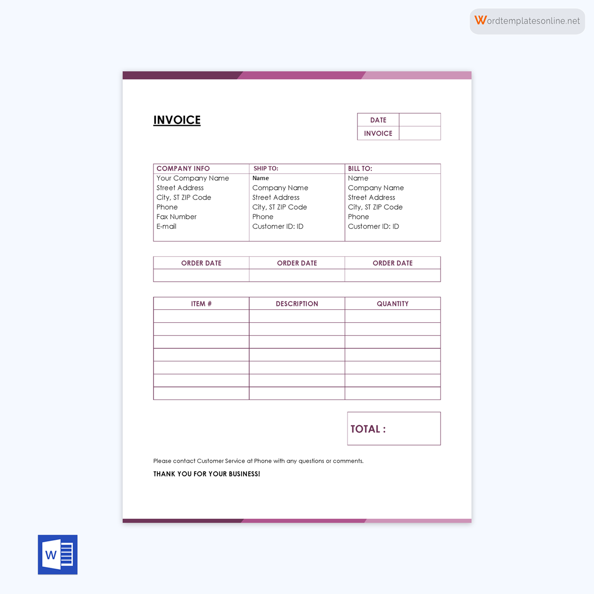 Editable Blank Invoice Template 25 for Word File