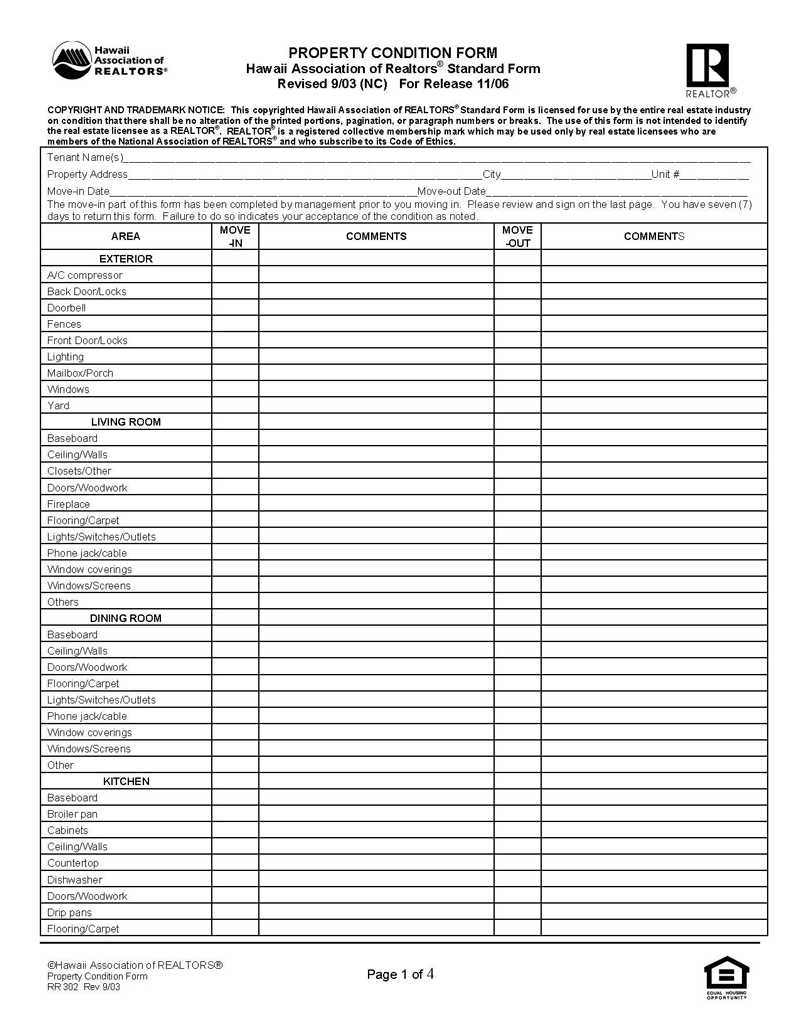 Editable Property Condition Form for PDF File